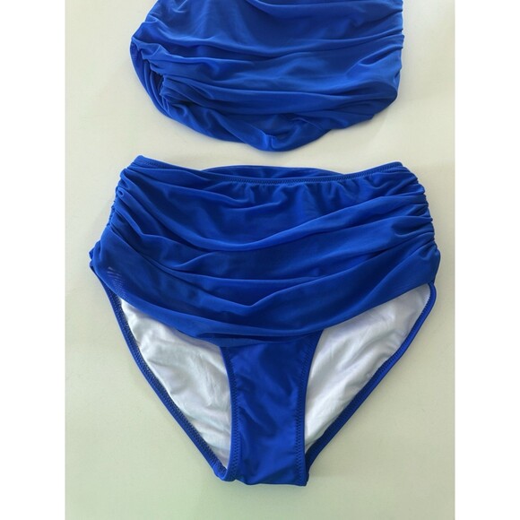 Women's Bikini Set Tummy Control Two Pcs Swimsuit Mesh One Shoulder royal blue S - Picture 12 of 15